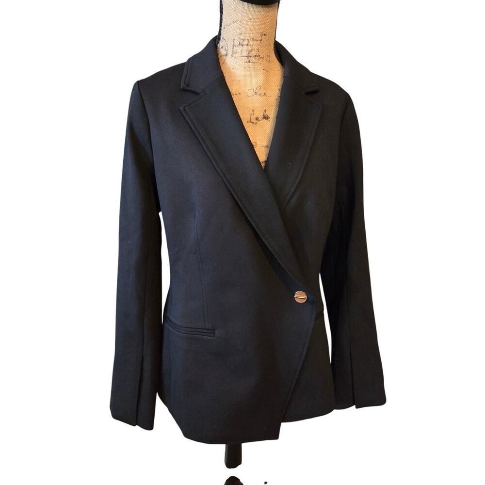 Spanx the perfect asymmetrical tailored blazer ponte black single button L